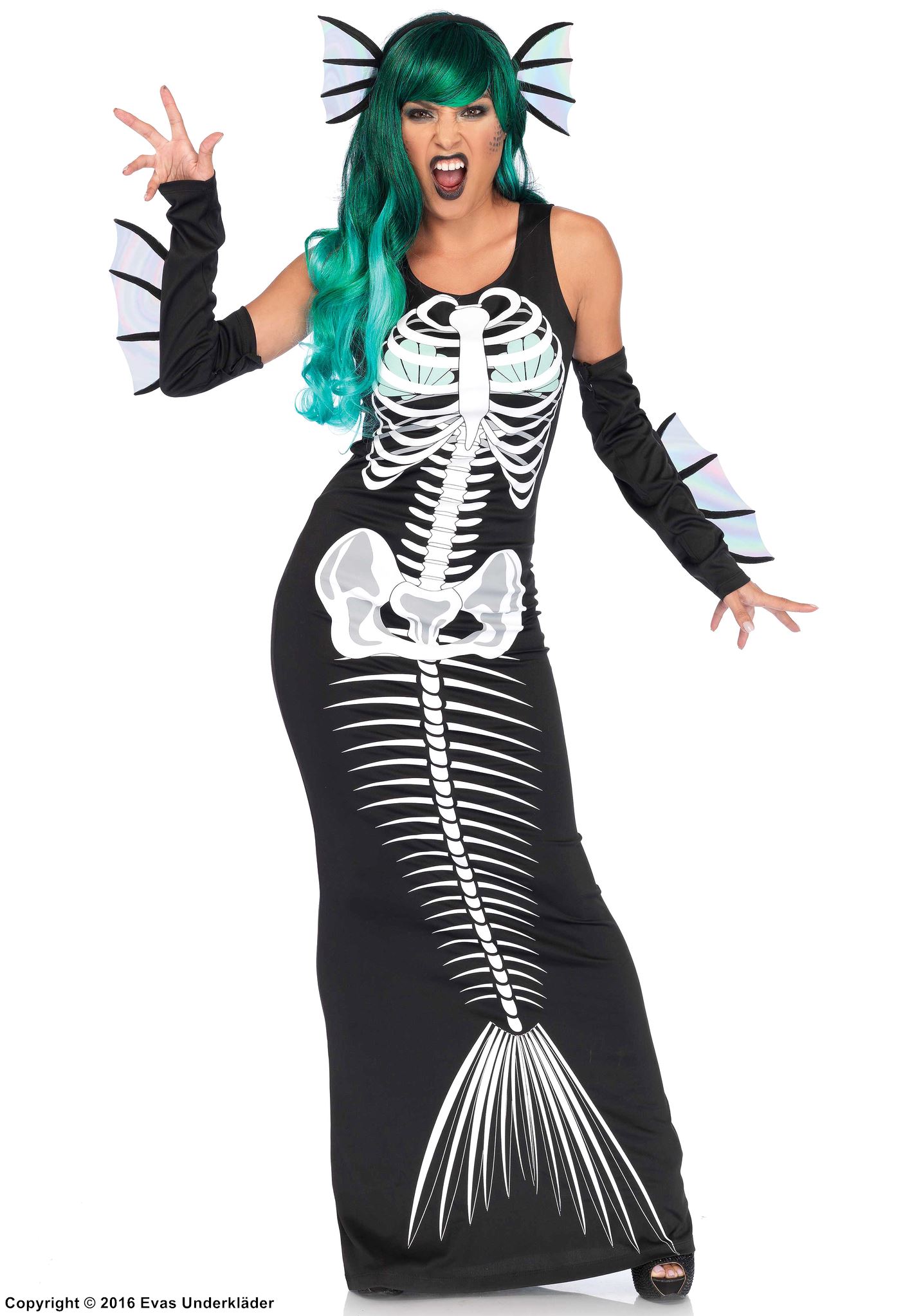 Mermaid skeleton, costume dress, fin